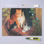 Papier Mousseline Chat avec chatons, peinture d'art, (Artisanat)