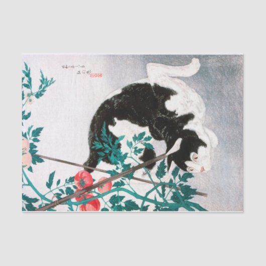 Papier Mousseline Chat avec Plante tomate (1931) par Hiroaki Takahas (Recto)