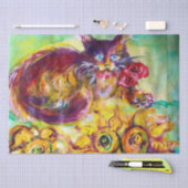 PAPIER MOUSSELINE CHAT AVEC RIBBON ROUGE ET SOUFFRES (Artisanat)