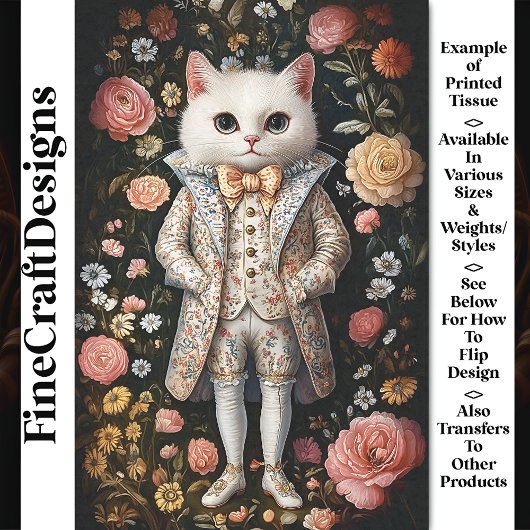 Papier Mousseline Chat blanc tenue brodée baroque CB7 Découpage