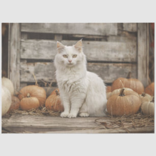 Papier Mousseline Chat blanc Vintage Automne Citrouille Découpage