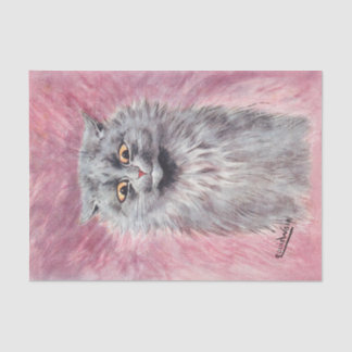 Papier Mousseline Chat bleu moelleux vintage lunatique félin