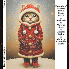 Papier Mousseline Chat capricieux, Manteau rouge, Neige EJ5 Découpag