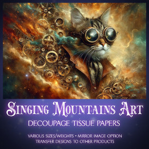 Papier Mousseline Chat céleste steampunk voyage dans le temps découp