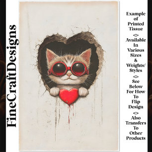 Papier Mousseline Chat Chaton aux Lunettes Rouges, Coeur Rouge AQ2 D