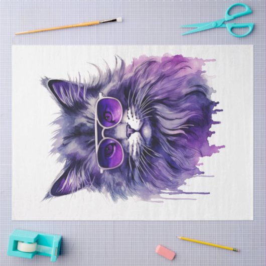 Papier Mousseline Chat cool violet papier découpage (Artisanat)