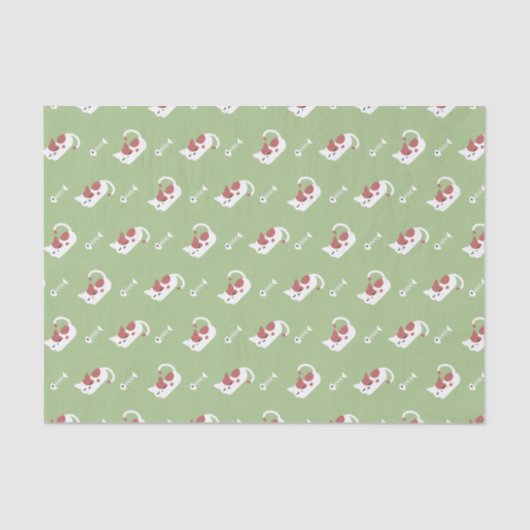 Papier Mousseline Chat couché et Motif d'os de poisson I (Recto)