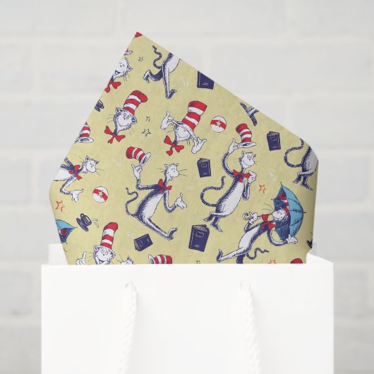 Papier Mousseline Chat Dans Le Casquette | Motif jaune (Sac cadeau)