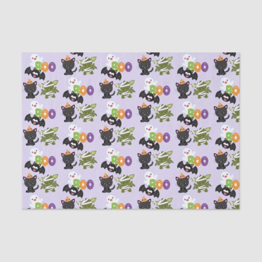 Papier Mousseline Chat de Cute Halloween, bat, mummy et ghost (Recto)