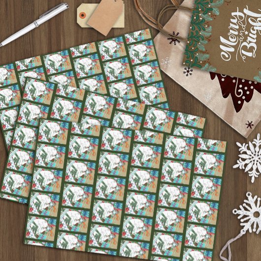 Papier Mousseline Chat de Noël blanc