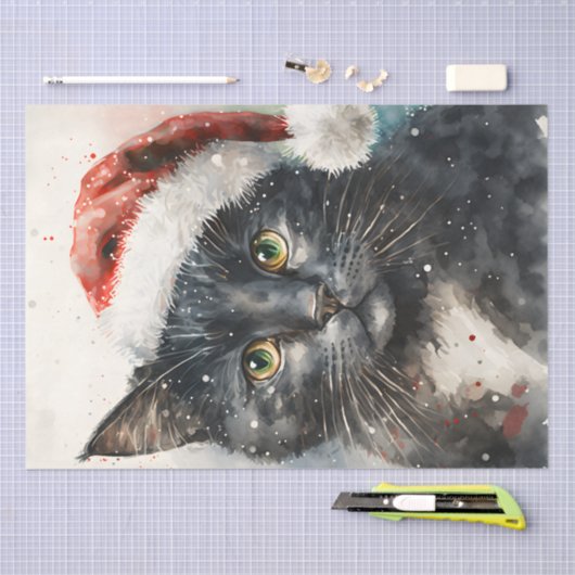 Papier Mousseline Chat de Noël mignon (Artisanat)
