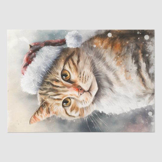 Papier Mousseline Chat de Noël mignon (Recto)
