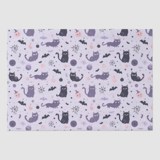 Papier Mousseline Chat d'Halloween mignonne violet (Recto)