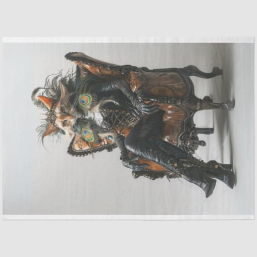 Papier Mousseline Chat d'Imaginaire en cuir Peacock Decoupage (Recto)