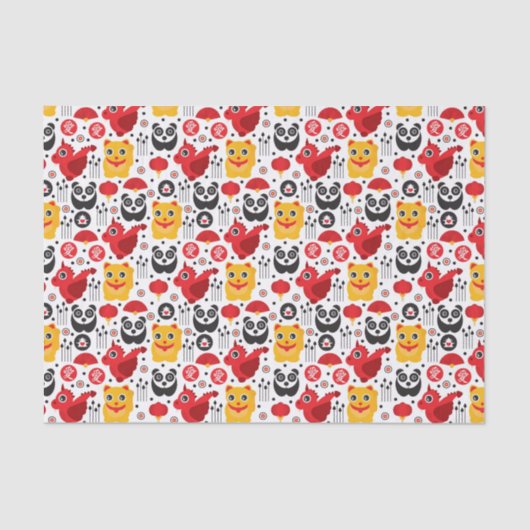 Papier Mousseline Chat, dragon, et panda chanceux de la Chine (Recto)