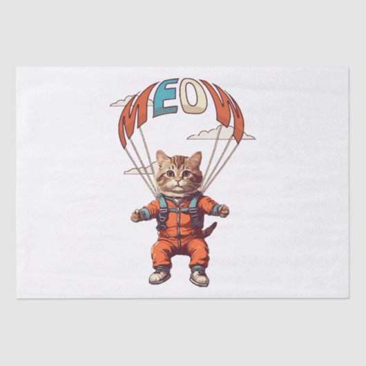 Papier Mousseline Chat drôle de parachutisme (Recto)