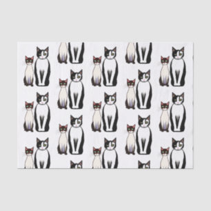 Papier Mousseline Chat et chaton noir et blanc rétro moderne