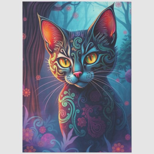 Papier Mousseline Chat Fantastique Coloré (Recto)