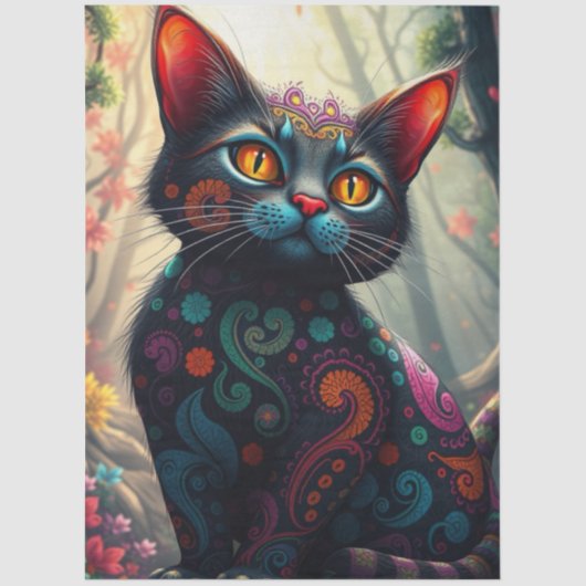 Papier Mousseline Chat Fantastique Coloré (Recto)