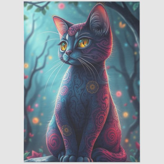 Papier Mousseline Chat Fantastique Violet (Recto)