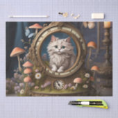 Papier Mousseline Chat Fluffy Rétro, horloge antique Découpage (Artisanat)