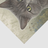 Papier Mousseline Chat gris floral (Détail)