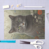 Papier Mousseline Chat gris floral (Artisanat)