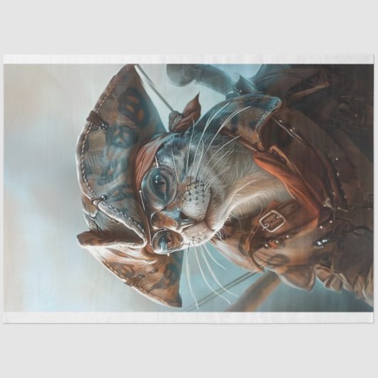 Papier Mousseline Chat habillé en découpage pirate (Recto)