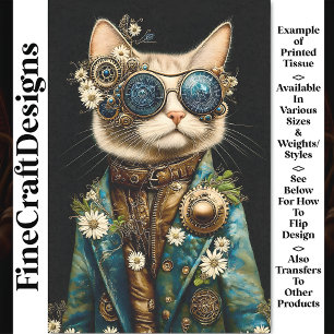 Papier Mousseline Chat habillé en manteau avec des marguerites Y9 dé