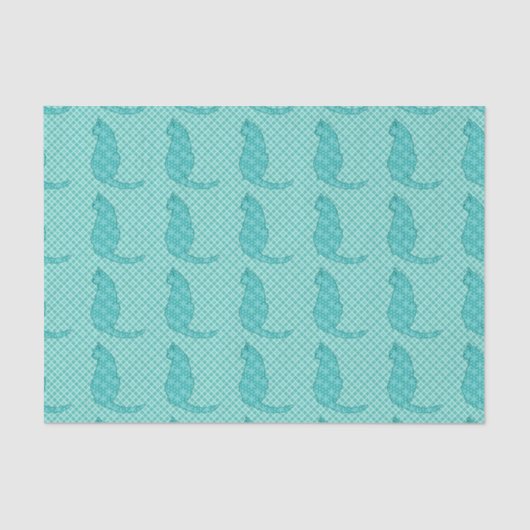 Papier Mousseline Chat japonais - Kimono turquoise (Recto)