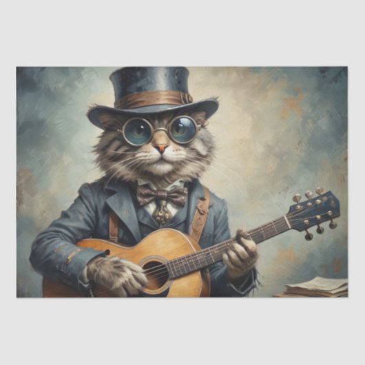 Papier Mousseline Chat Jouer Guitare -Découpage- (Recto)