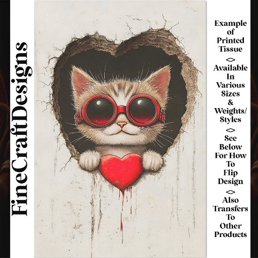 Papier Mousseline Chat Kitten En Lunettes Rouges, Coeur Rouge AQ3 Dé