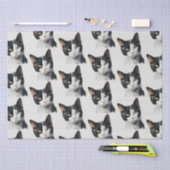 Papier Mousseline Chat Kitty blanc gris noir (Artisanat)