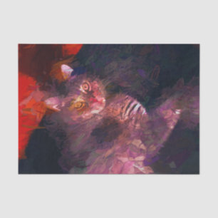 Papier Mousseline Chat Kitty Boho Violet Rouge Design d'Art Abstrait