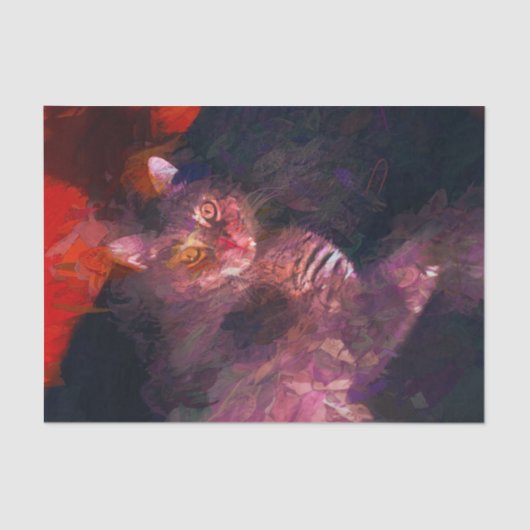 Papier Mousseline Chat Kitty Boho Violet Rouge Design d'Art Abstrait (Recto)