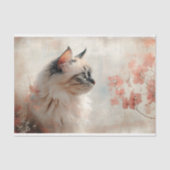 Papier Mousseline Chat long haïré, Fleurs de corail pâle BP8A Découp (Recto)