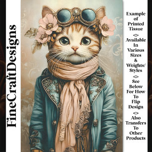 Papier Mousseline Chat Mignon Fantaisiste Steampunk + Découpe BH2 Éc