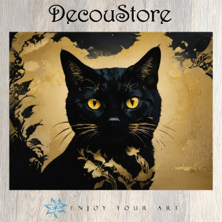 Papier Mousseline Chat noir au yeux dorés découpage
