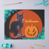PAPIER MOUSSELINE CHAT NOIR AVEC CITROUILLE EN HALLOWEEN NIGHT (Artisanat)