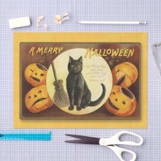 Papier Mousseline Chat noir brillant Joyeux Halloween (Artisanat)