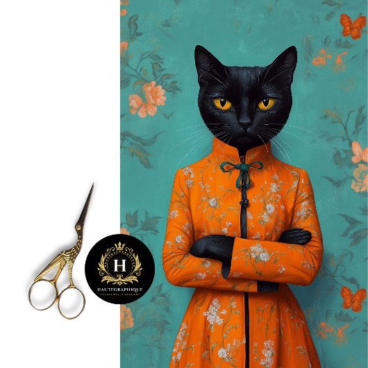 Papier Mousseline Chat noir chinois découpage