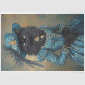 Papier Mousseline Chat noir dans une robe bleue découpage