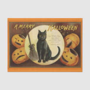 Papier Mousseline Chat noir d'Halloween vintage et Citrouilles sculp