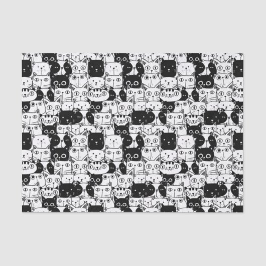Papier Mousseline Chat noir et blanc face Motif fête d'anniversaire (Recto)