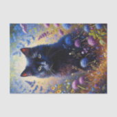 Papier Mousseline Chat noir et Fleur sauvage violet déroupage (Recto)