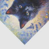 Papier Mousseline Chat noir et Fleur sauvage violet déroupage (Détail)