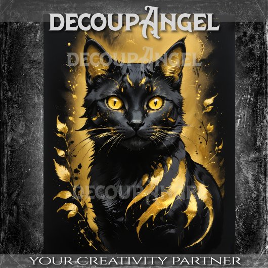 Papier Mousseline Chat noir et or -Découpage-