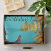 Papier Mousseline CHAT NOIR ET SOUFFLE EN BLEU TURQUOISE Anniversair (Cadeau)