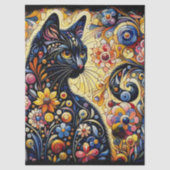 Papier Mousseline Chat noir Kitty Floral Whimsal Decoupage (Recto)