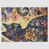 Papier Mousseline Chat noir Kitty Floral Whimsical Jaune Découpage (Recto)